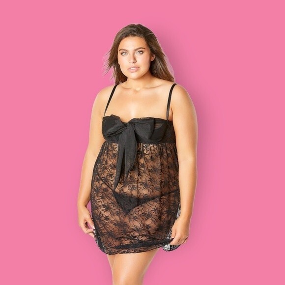 Plus Size Super Sexy Abelina Lace Empire Waist, Tie Front, Babydoll Set. NWT. - Picture 2 of 3